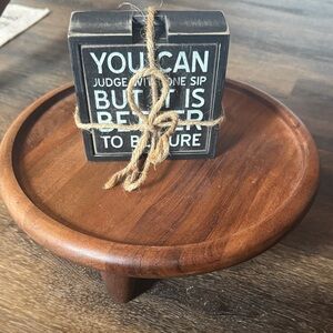 Rustic Wooden Cake Stand and coaster set NWT